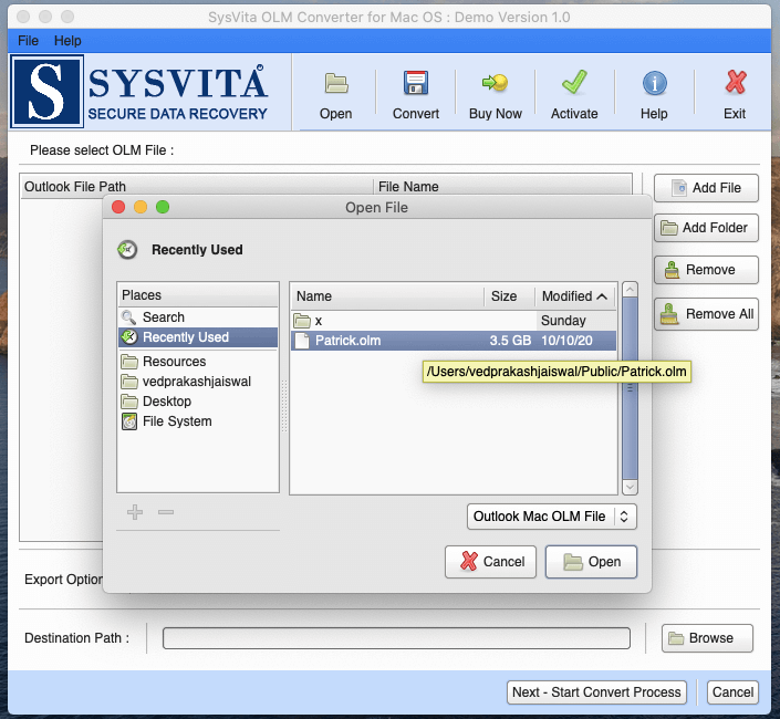 SysVita OLM Converter for Mac-PC